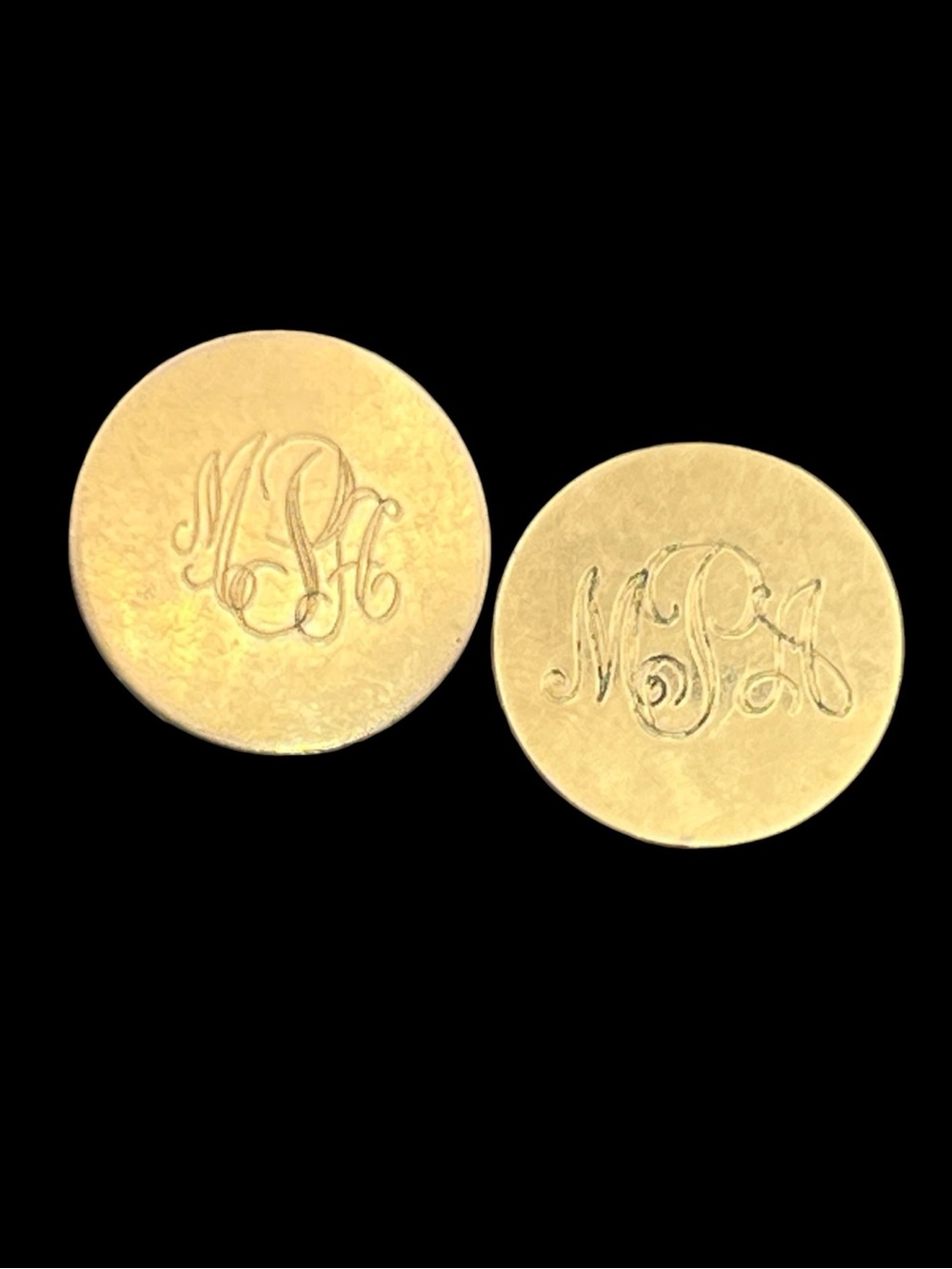 12k gold filled monogrammed engraved round screw back vintage earrings